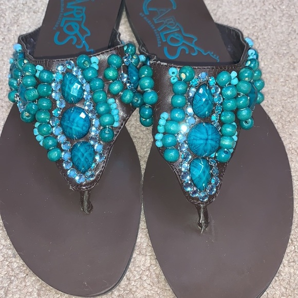 Carlos Santana Turquoise and Brown Beaded Sandals - Picture 3 of 10